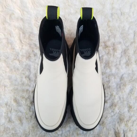 Platform Chelsea Lug Sole Boots Sorel Brex Size 6 White Leather Waterproof EUC - Picture 12 of 14